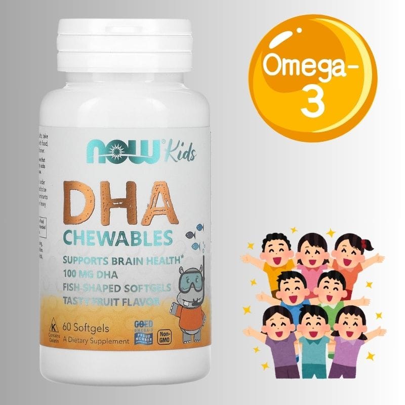 "👶🧠 NOW Kids DHA Chewables – ომეგა-3 ბავშვებისთვის, ტვინის განვითარებისა და ჯანმრთელობისთვის, ღეჭვადი კაფსულები ხილის გემოთი – ამერიკული მწვანე აფთიაქი"