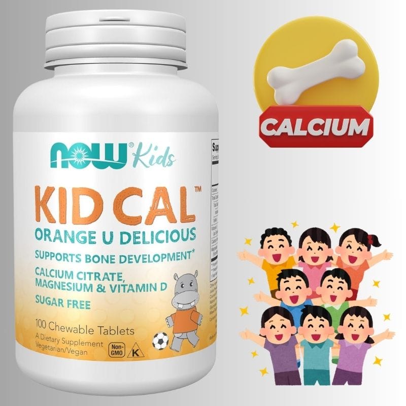 "👶🦴 NOW Kids Kid Cal – კალციუმი, მაგნიუმი და ვიტამინი D ბავშვების ძვლის განვითარებისა და ჯანმრთელი ზრდისთვის, ღეჭვადი ტაბლეტები გემრიელი ფორთოხლის არომატით – ამერიკული მწვანე აფთიაქი"