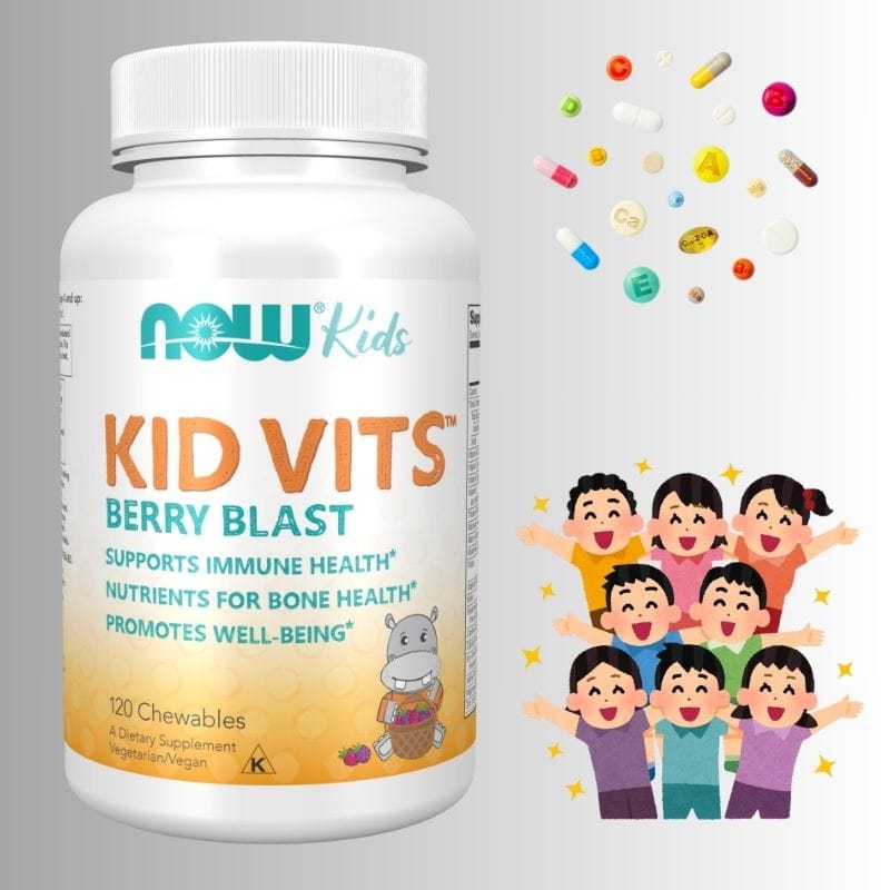 "👶🍓💊 NOW Kids Kid Vits – მრავალვიტამინები ბავშვებისთვის, იმუნური სისტემის, ძვლის ჯანმრთელობის და საერთო კეთილდღეობის მხარდაჭერისთვის, ბერის გემოთი ღეჭვადი ტაბლეტები – ამერიკული მწვანე აფთიაქი"