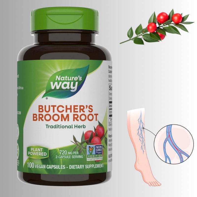 თაგვისარა (Butcher’s Broom) – ვენოტონიკი და ანგიოპროტექტორი ვარიკოზისა და შეშუპების წინააღმდეგ, Nature’s Way - ამერიკული მწვანე აფთიაქი