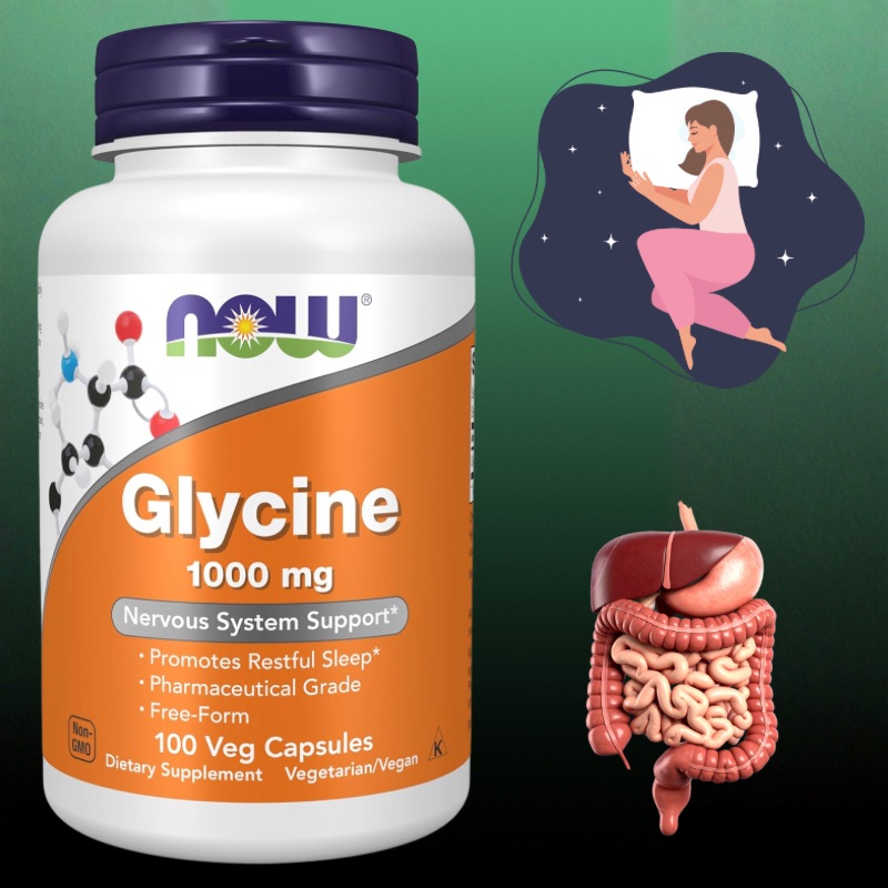 გლიცინი 1000 მგ, 100 კაპსულა, ნერვული სისტემის და ძილის მხარდაჭერა, ამერიკული მწვანე აფთიაქი