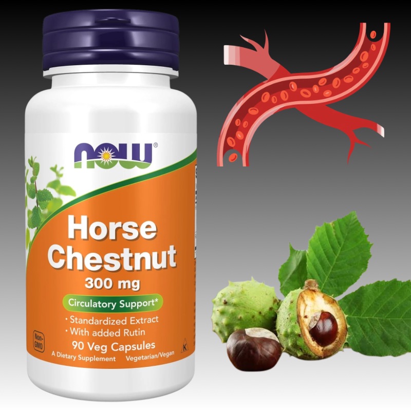 ცხენისწაბლა + რუტინი NOW Foods 300 მგ — Horse Chestnut + Rutin — ამერიკული მწვანე აფთიაქი